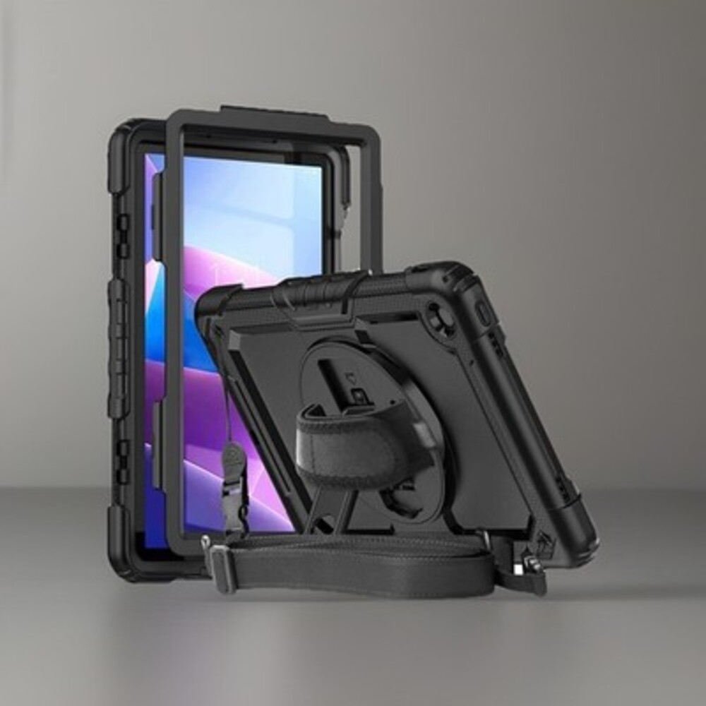 Timoom Shockproof Black Lenovo Tab M10 Tablet Case with Hand Strap and Stand